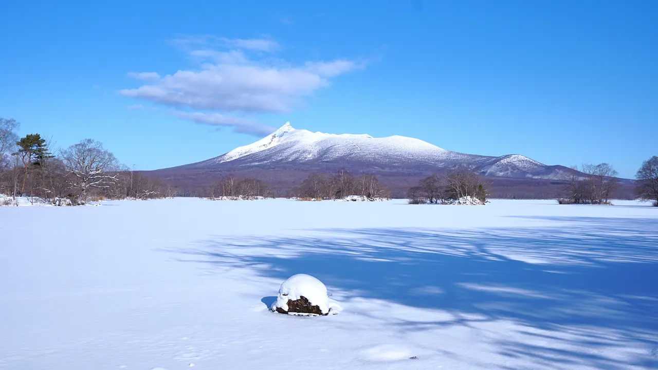 Snow-covered Mount Hokkaido Komagatake in winter