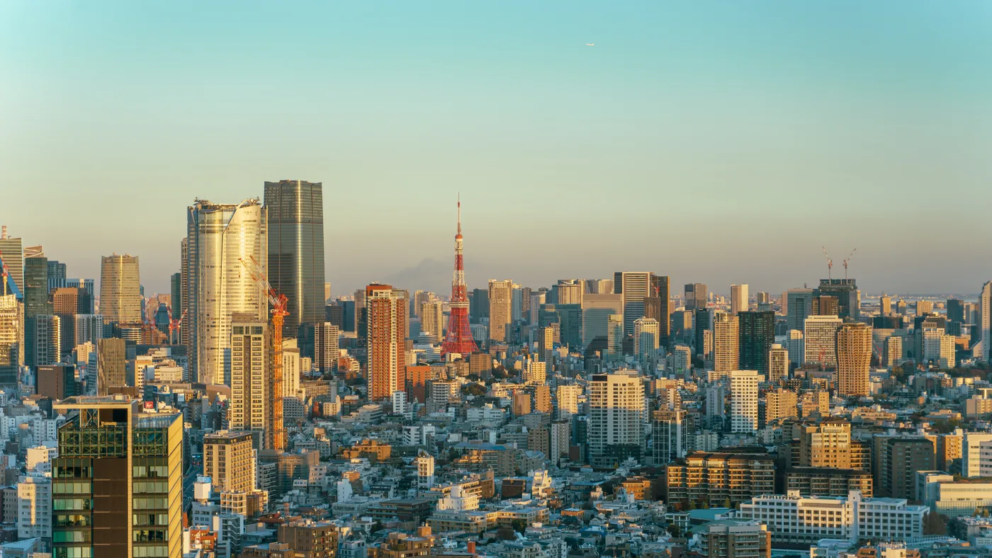 Tokyo skyline with Shibuya and central wards viewed from Minato City